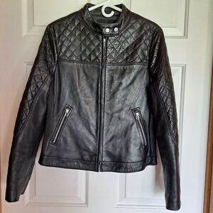 MODA International Black Leather Jacket Womens Sz L